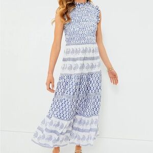 Oliphant Flora Blue Sleeveless Smocked Maxi Dress